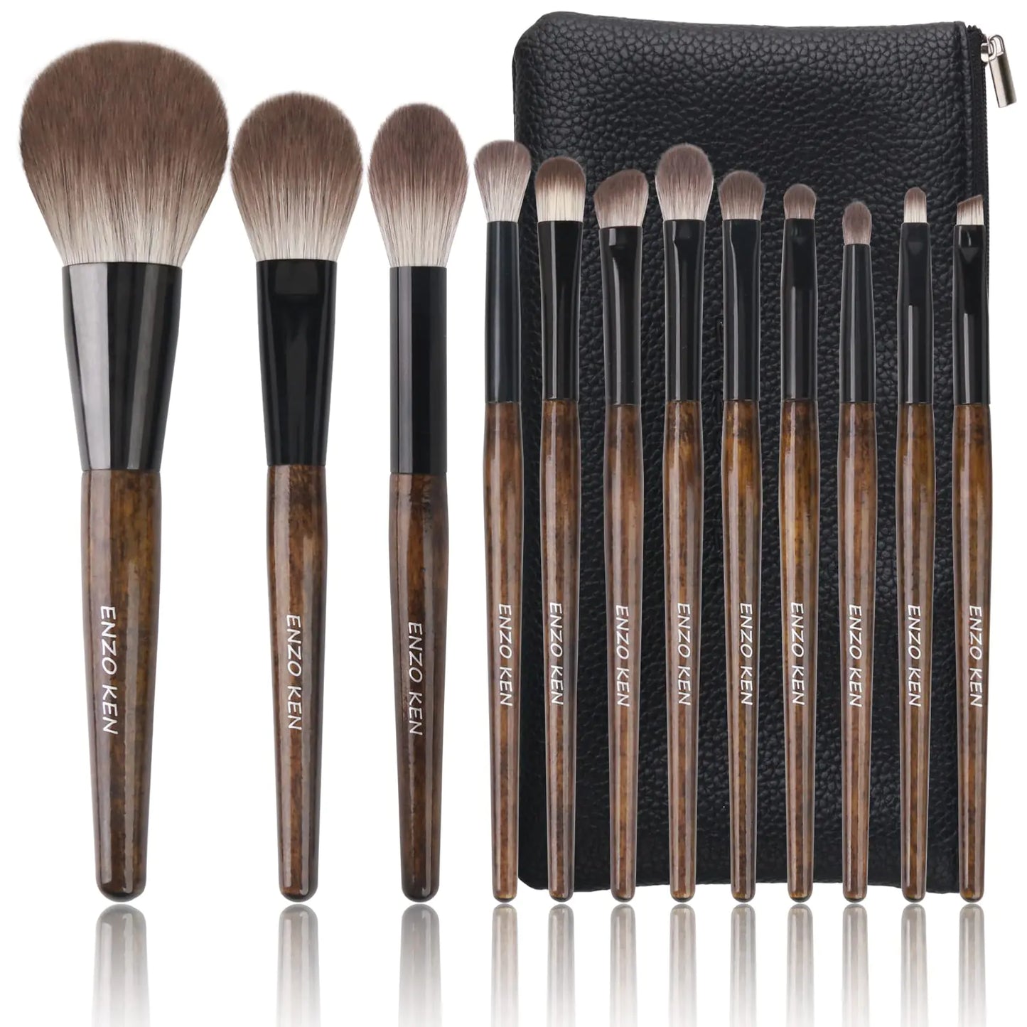 ENZO KEN Natural Goat Hair Makeup Brush Set with Case Natural Makeup Brushes Natural Bristle Makeup Brushes Natural Hair Makeup Brushes Set Professional Walnut Cosmetic Brushes Makeup Set - MONI