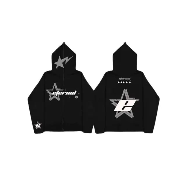 Men's Star Letter Printing Vintage 2000s Zipper Hoodie